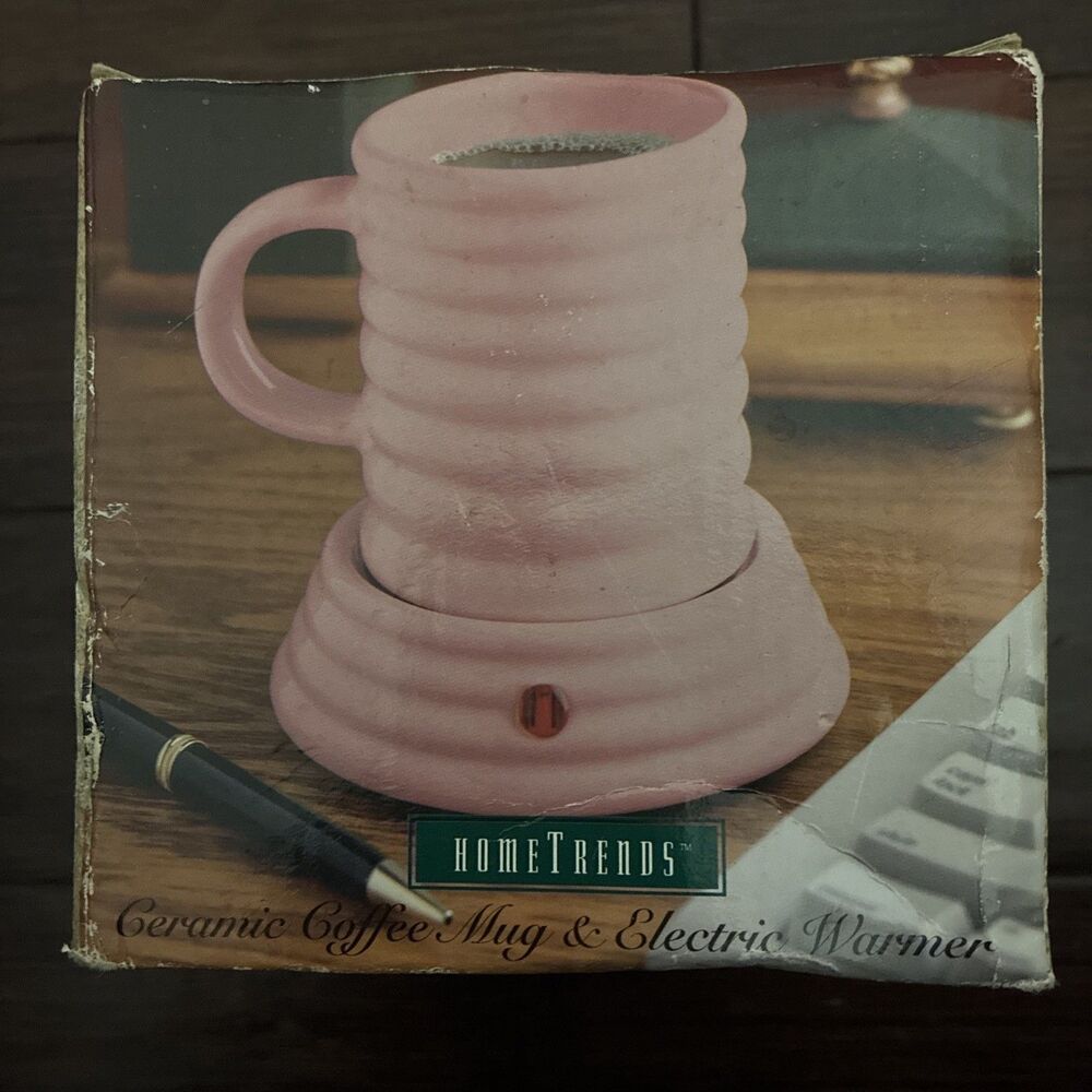 VINTAGE HomeTrends Ceramic Mug & Electric Warmer Set Pink Ribbed Retro NIB New